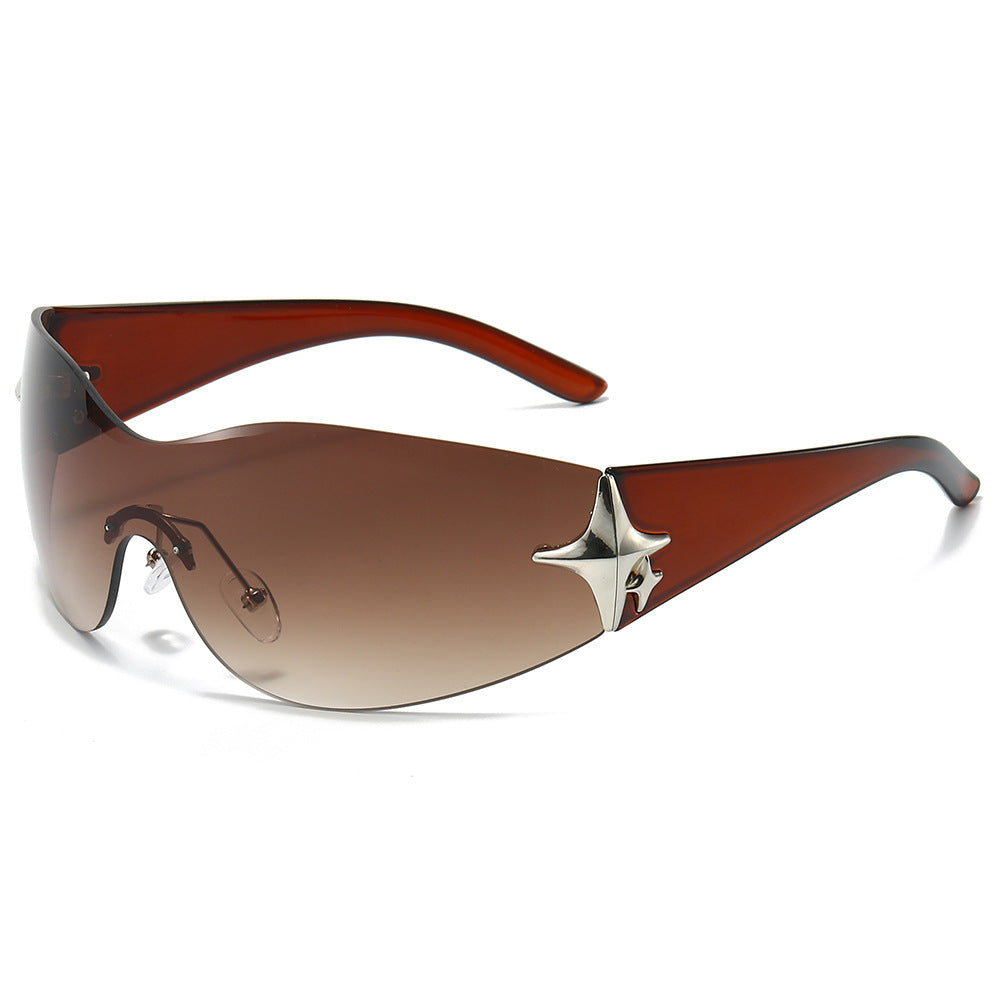 Futuristic Shield Sunglasses with Metallic Accents Bowlift