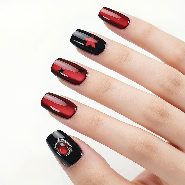 Artistic Press-On Nails with Glittery Star Motif Bowlift