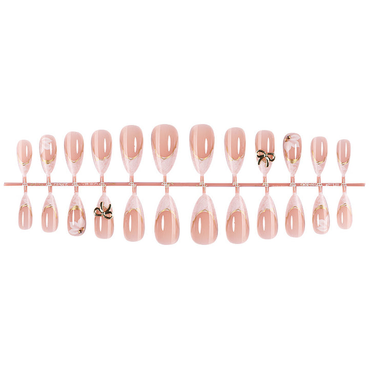 Elegant Press-On Nail Art Set with Decorative Bow Accents Bowlift