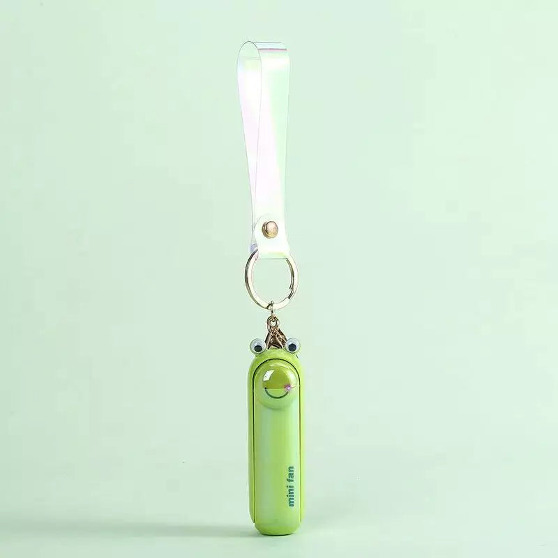 Unisex One Size Rechargeable Keychain Handheld Mini Fan with Wrist Strap and Novel Frog Charm Bowlift