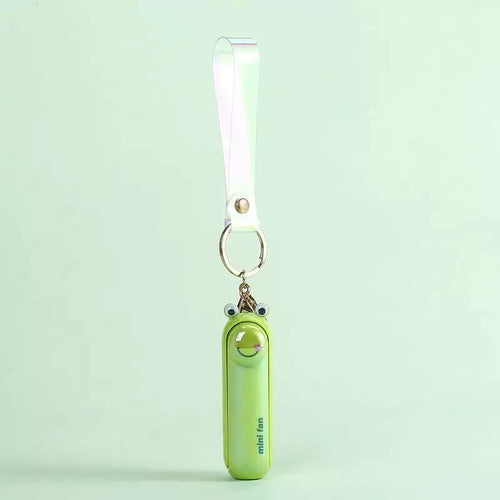 Unisex One Size Rechargeable Keychain Handheld Mini Fan with Wrist Strap and Novel Frog Charm Bowlift