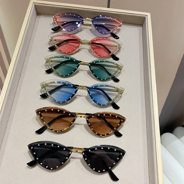 Women's Cat-Eye Sunglasses with Sparkling Crystal Accents Bowlift