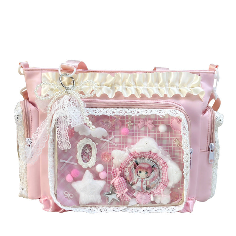 Shoulder bag with transparent front and playful applications Bowlift