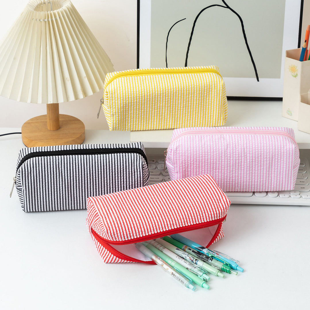 Striped Zippered Pencil Case Bag Bowlift