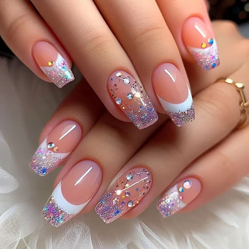 Glittering artificial nails with elegant tip and sparkling accents Bowlift