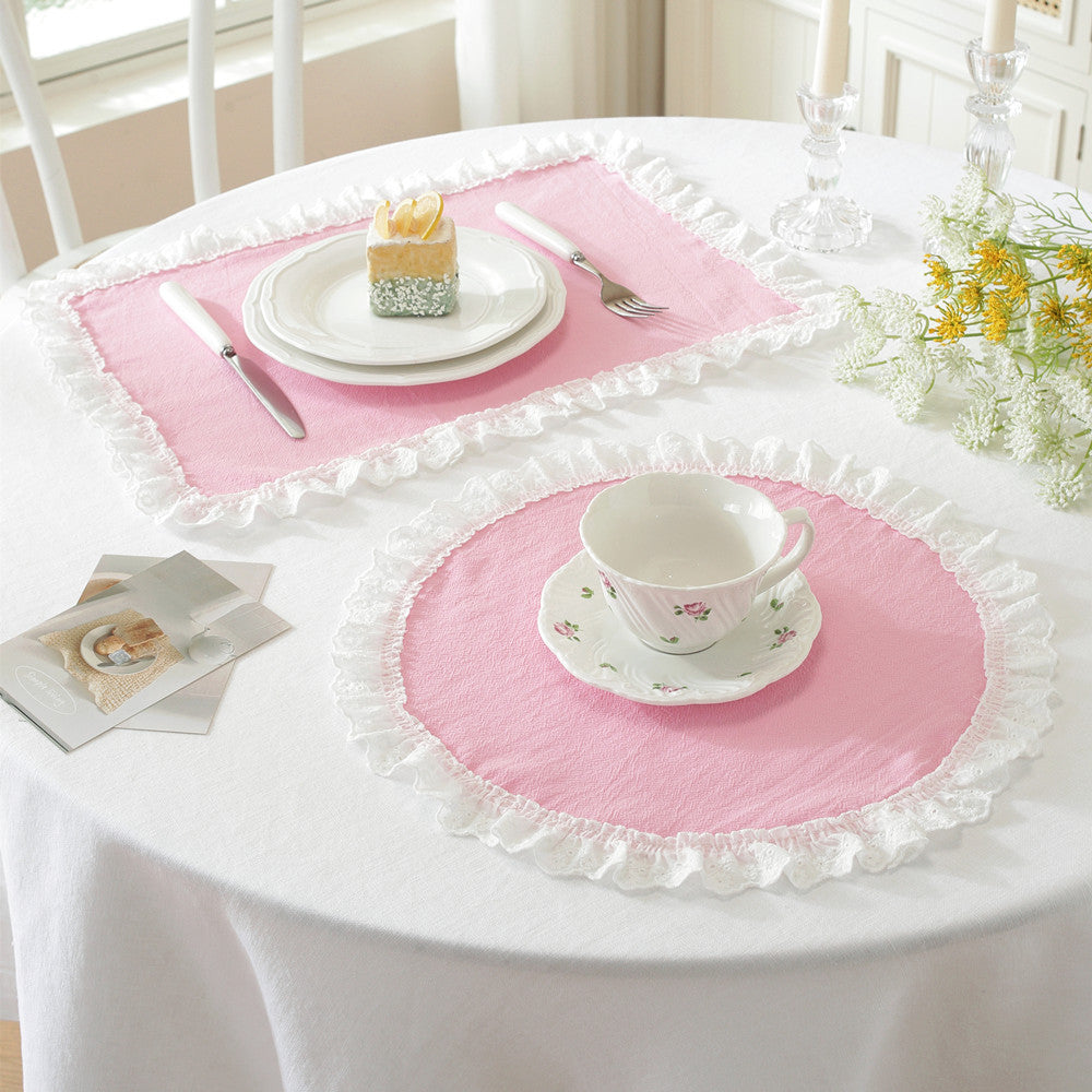 Gingham Lace Trim Table Mat