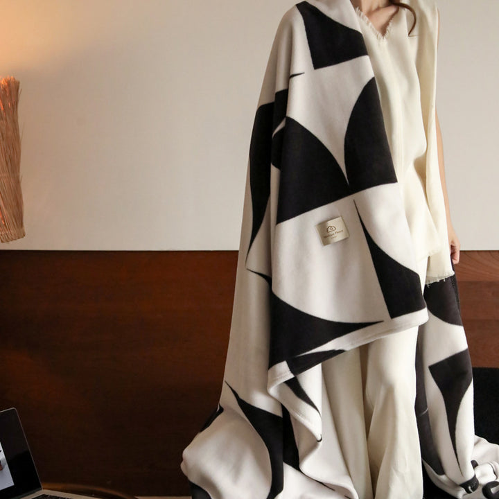Oversized Plush Geometric Fleece Throw Blanket