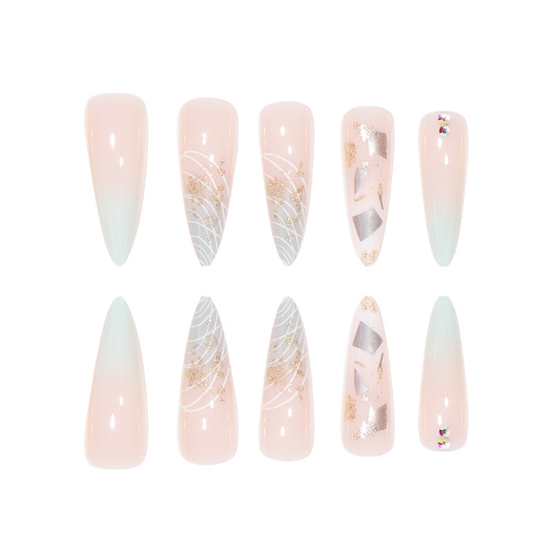 Stylish Stiletto Press-On Nail Extensions with Gold Accents Bowlift