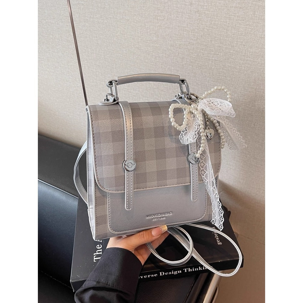 Stylish Checkered Mini Satchel Bag Bowlift