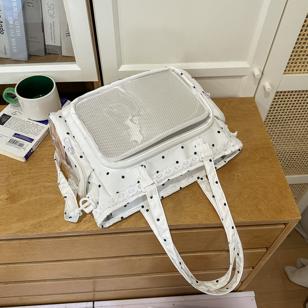 Handbag with Transparent Compartment Division and Playful Application Design Bowlift