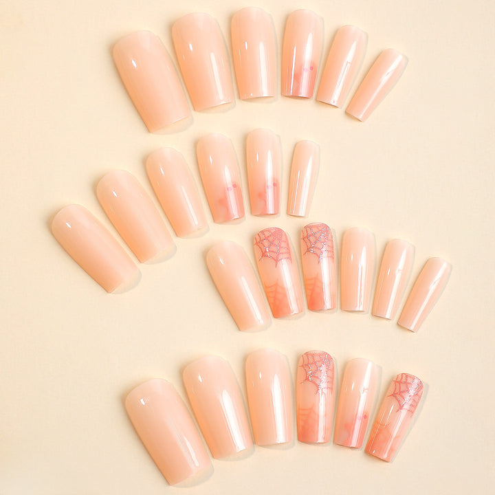 Nail set with filigree spider web design and delicate gradient Bowlift
