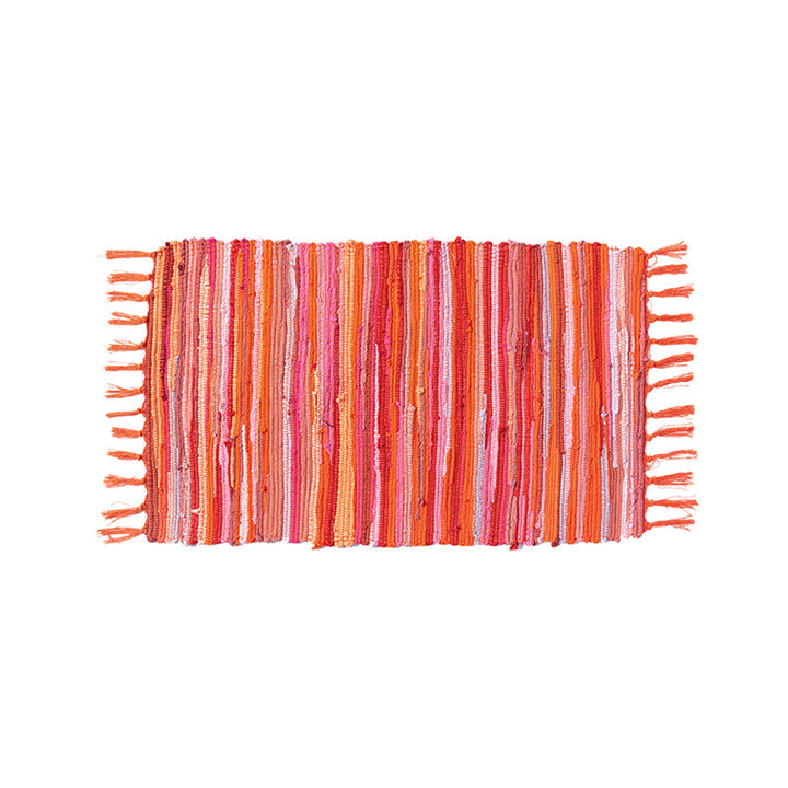 Handwoven cotton runner with colorful stripes and fringes Bowlift