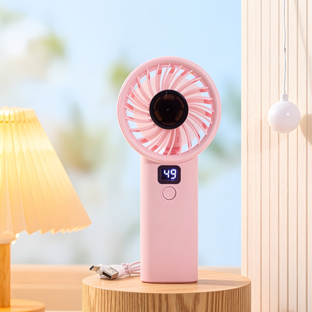 Ladies Portable Hand Fan with LCD Display and Variable Speed Control Bowlift