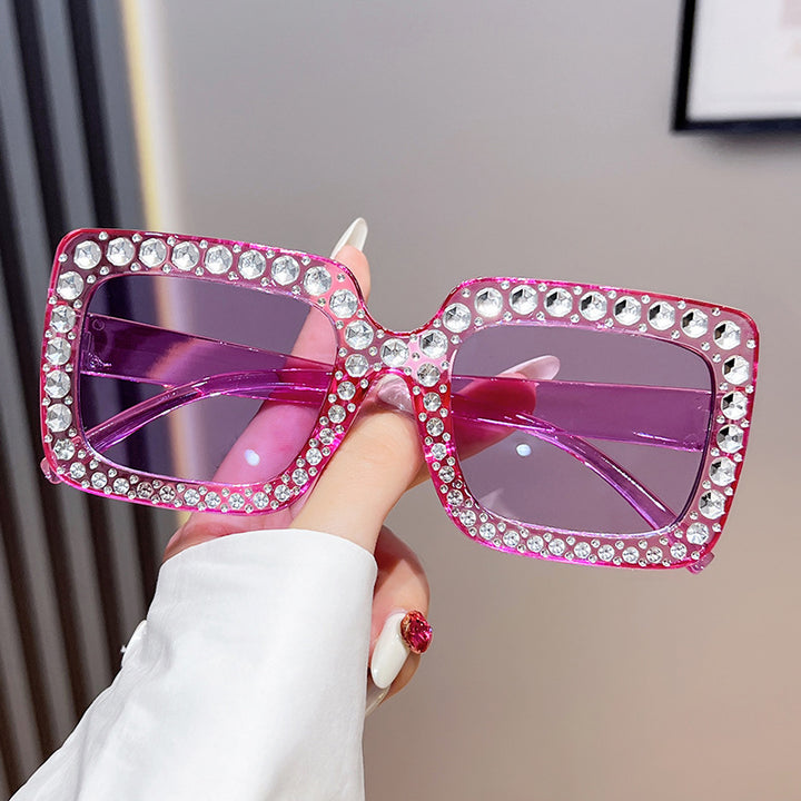 Glamorous Rhinestone-Embellished Square Sunglasses Bowlift
