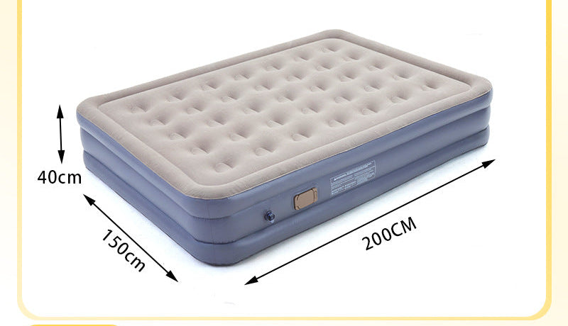 electric inflatable single air mattress with integrated auto pump, flocked tufted sleeping surface and raised edge support Bowlift