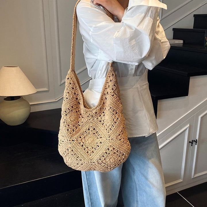 Handcrafted Hobo Bag with Unique Macrame Structure Bowlift