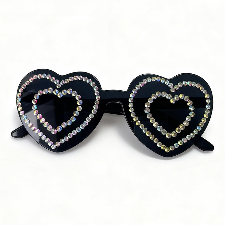 Rhinestone-Embellished Heart-Shaped Sunglasses Bowlift 1787141238