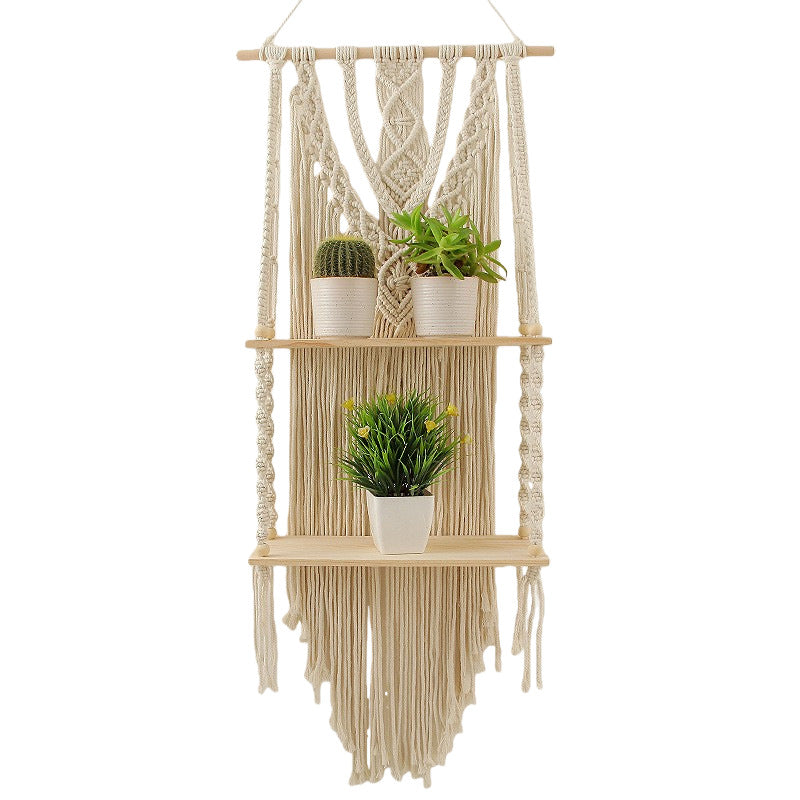 Decorative Macramé Wall Shelf with Dual Plant Holders Bowlift