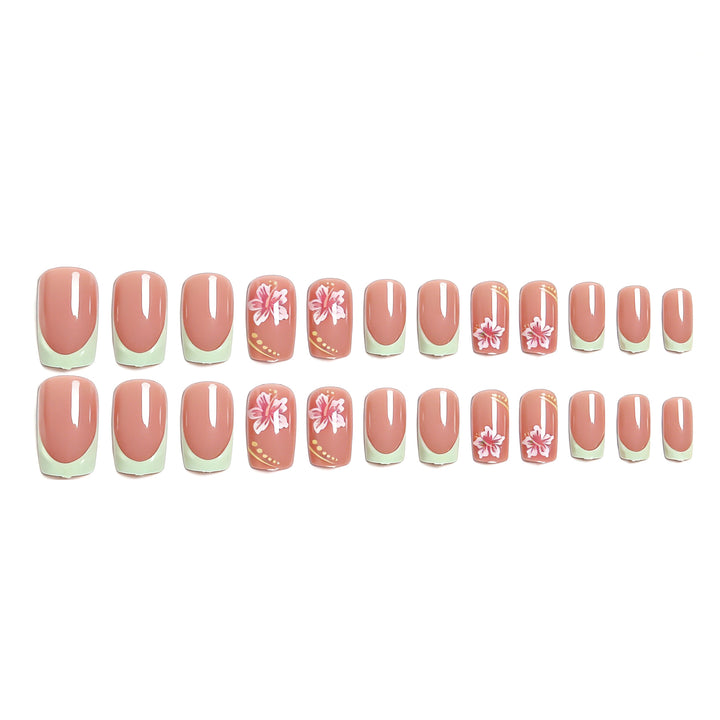Artificial nails with floral design and glitter details Bowlift