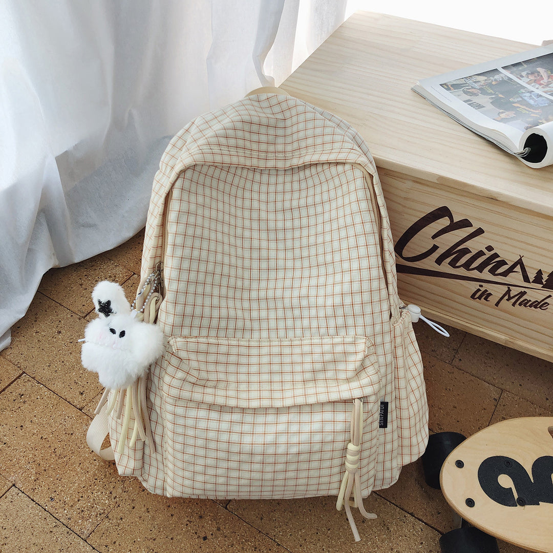 Checked Pattern Canvas Backpack