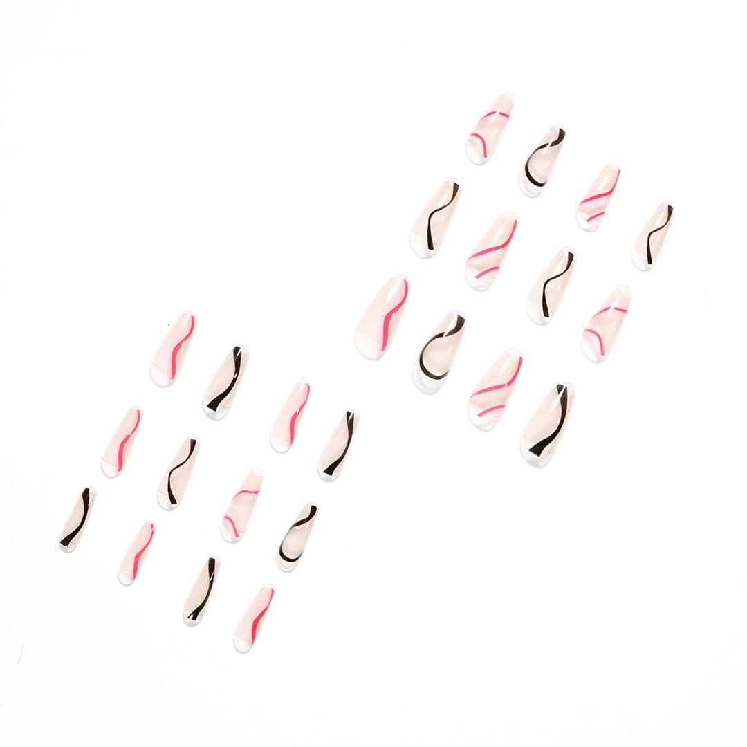 Trendy Artificial Nails with Wave Design Bowlift