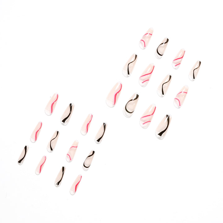 Trendy Artificial Nails with Wave Design Bowlift