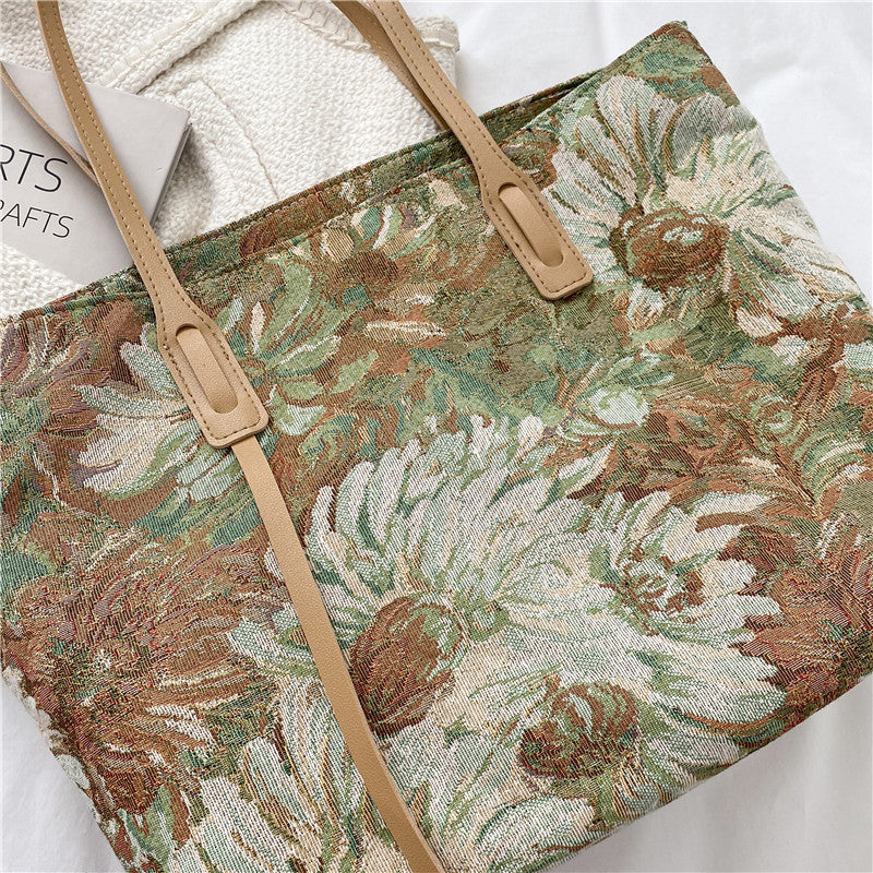 Floral Embroidered Tote Handbag