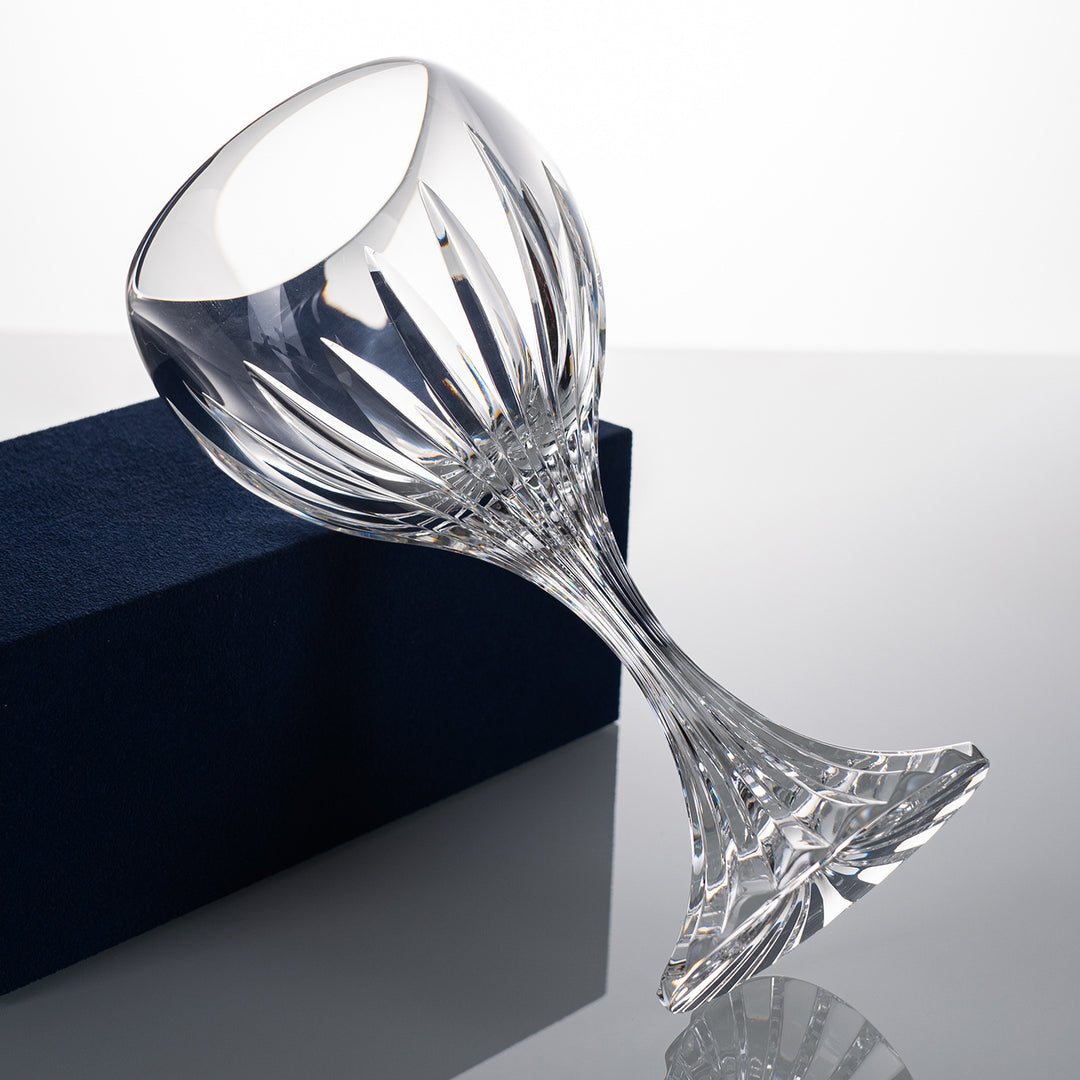 Tall Stem Cut Crystal Wine Goblet with Faceted Stem Bowlift