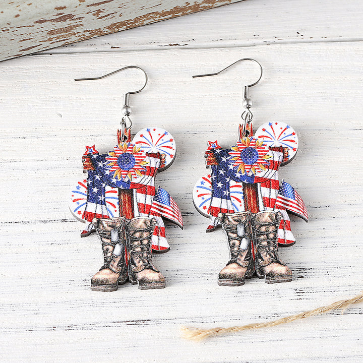 Ladies leather boot charm earrings made of lightweight wood with fish hook closure Bowlift