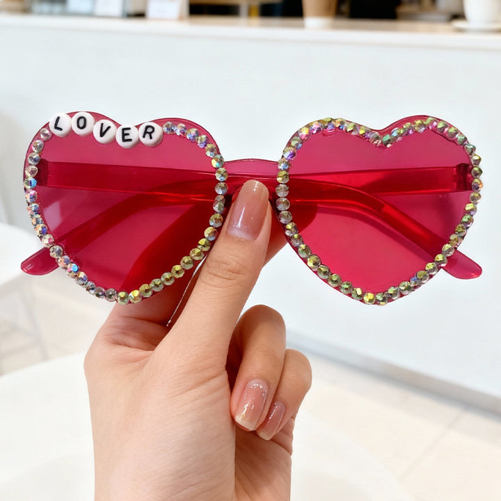 Heart-Shaped Rhinestone-Embellished Sunglasses Bowlift 1787141205