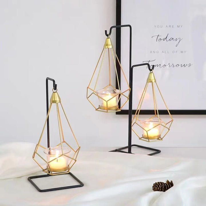 Decorative Geometric Hanging Tealight Candle Holder Set with Metal Stands and Glass Votives Bowlift