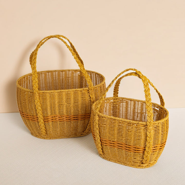Ladies Handwoven Rattan Basket with Double Handle Bowlift
