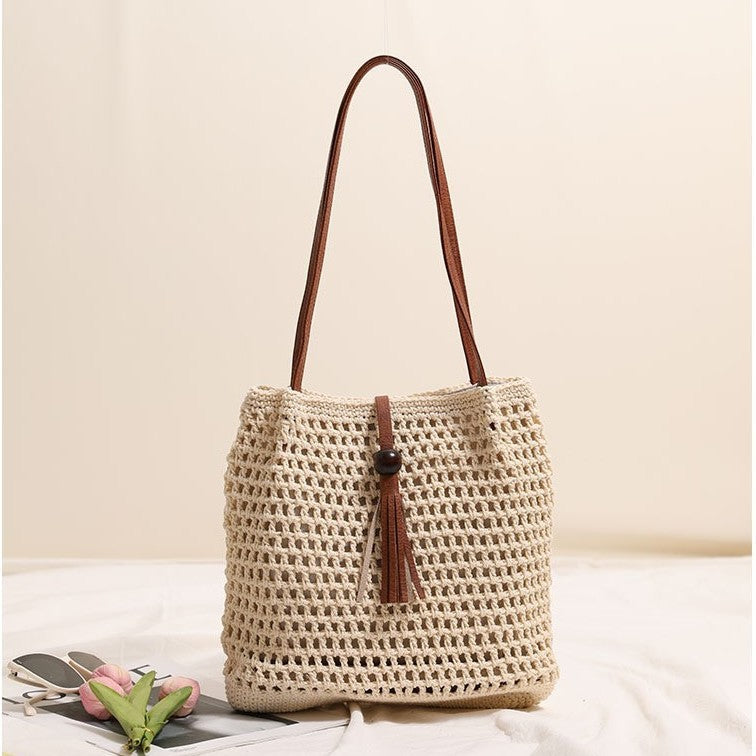 Hand-knotted basket bag with elegant leather handles Bowlift