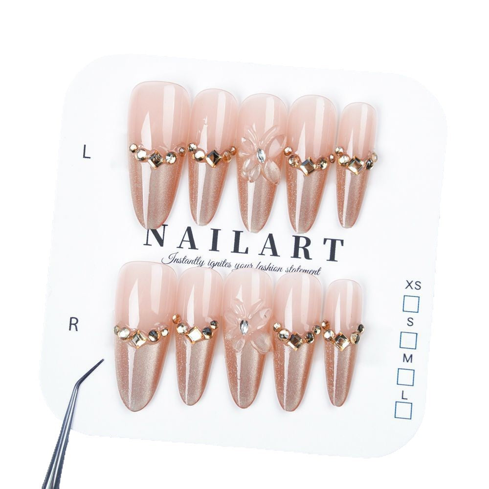 Rhinestone-Embellished Almond-Shaped Press-On Nails Bowlift