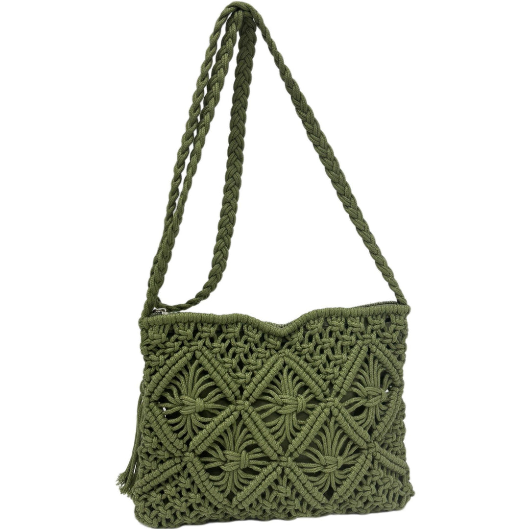Macramé Shoulder Bag with Artistic Knot Design Bowlift