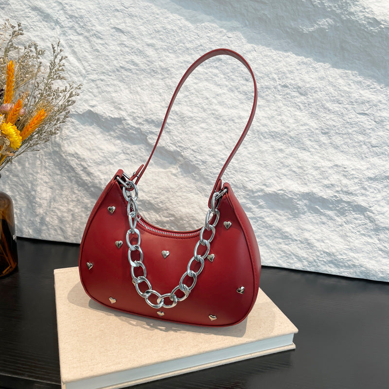 Chic Heart-Embellished Shoulder Bag Bowlift