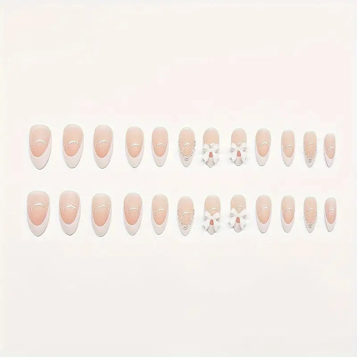 Elegant Bow-Embellished Press-On Nail Art Bowlift