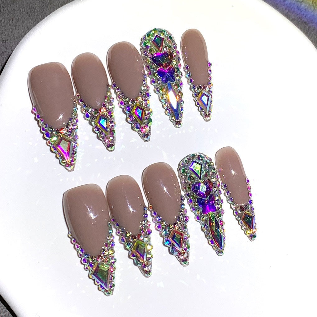 Glamorous Rhinestone-Embellished Stiletto Nail Art Extensions Bowlift