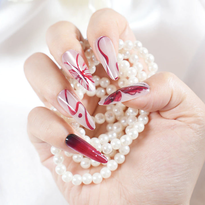 Artistic Long Press-On Nail Design Bowlift