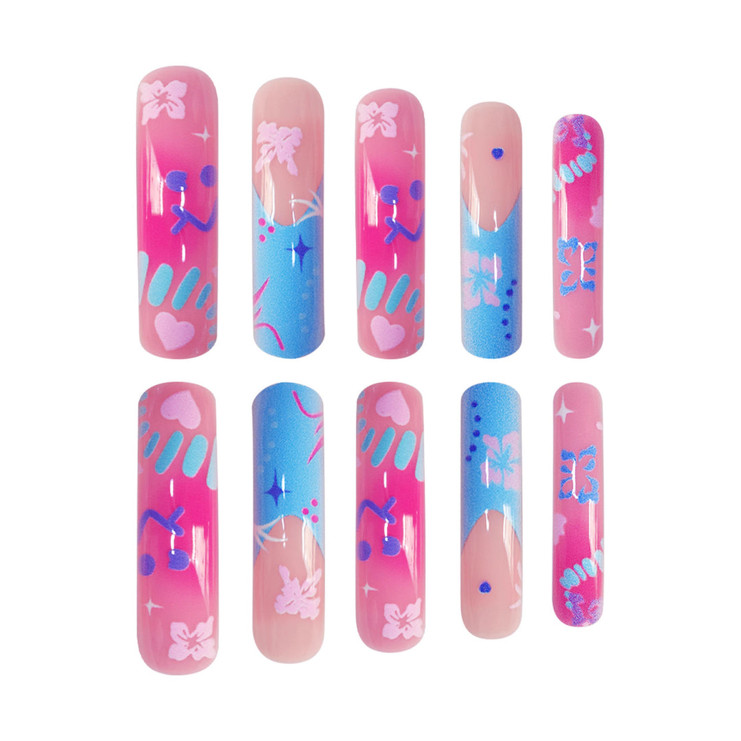Artistic Press-On Nail Extensions With Floral Designs Bowlift