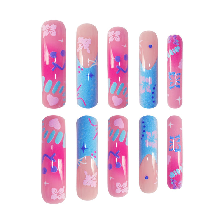 Artistic Press-On Nail Extensions With Floral Designs Bowlift