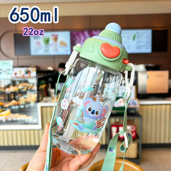 Women's transparent drinking bottle with ergonomic carrying handle and integrated straw Bowlift