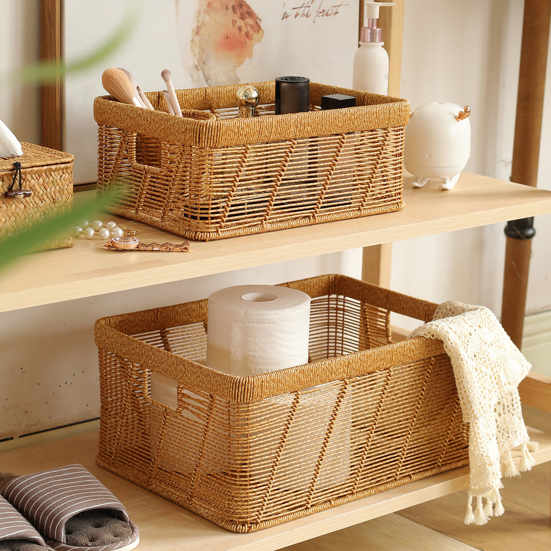 Decorative Handwoven Storage Basket with Cutout Handles Bowlift