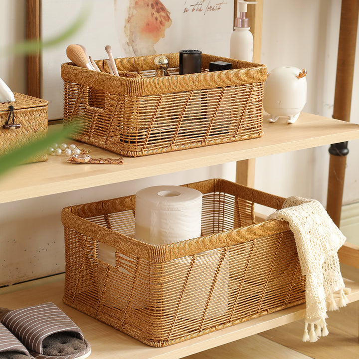 Decorative Handwoven Storage Basket with Cutout Handles Bowlift