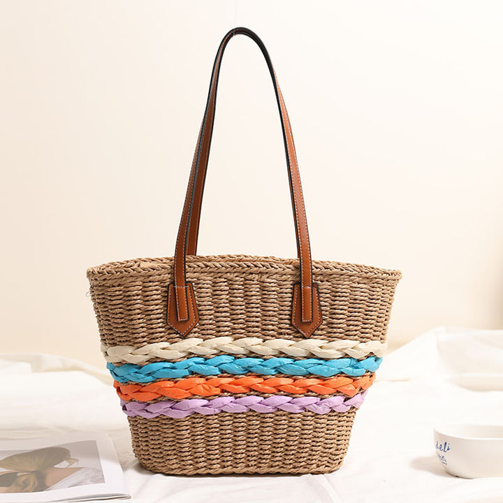 Curvy straw bag with colorful woven accents Bowlift