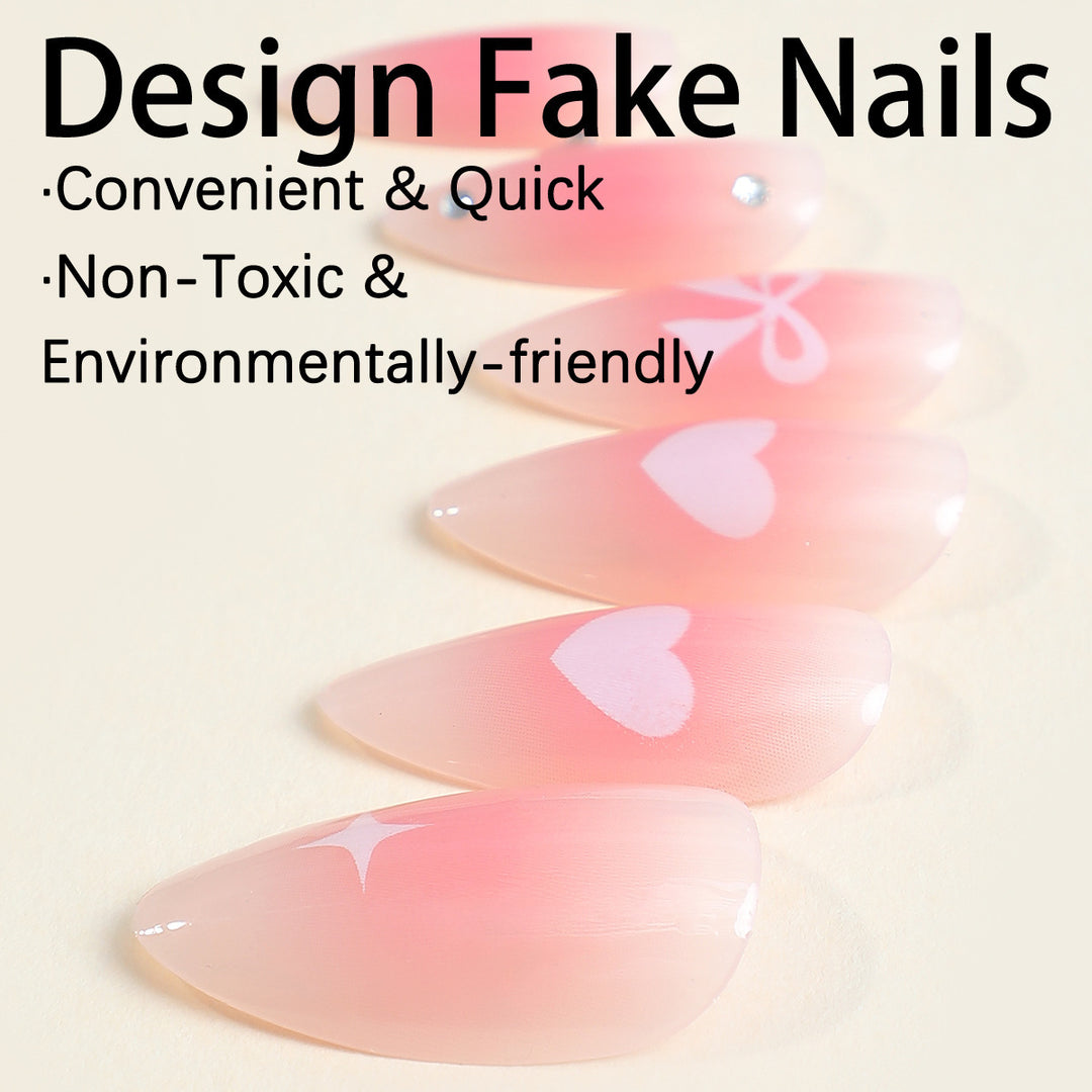 Acrylic nail set with romantic heart and bow design Bowlift