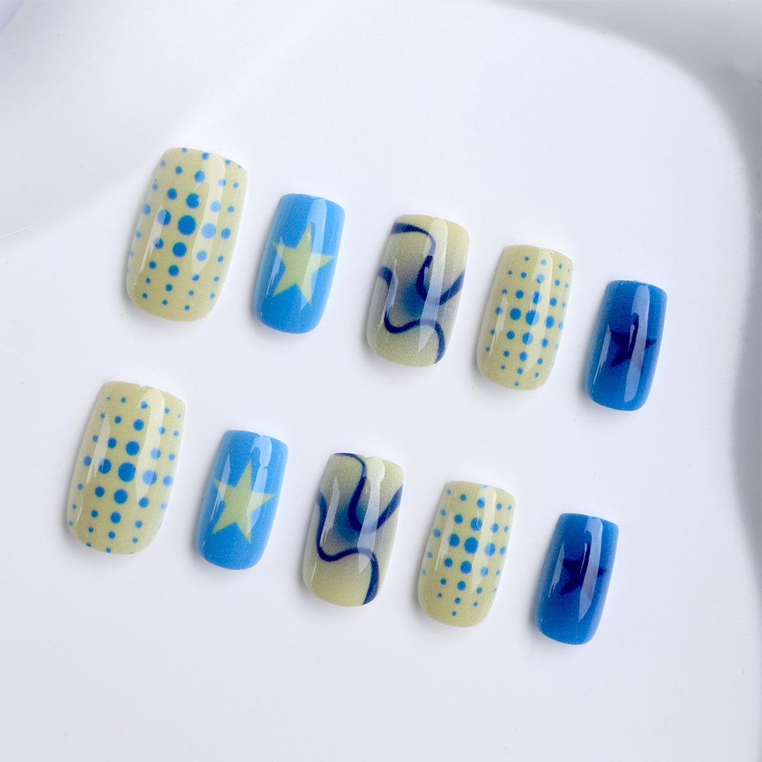 Creative Geometric and Colorful Patterns False Nails Bowlift