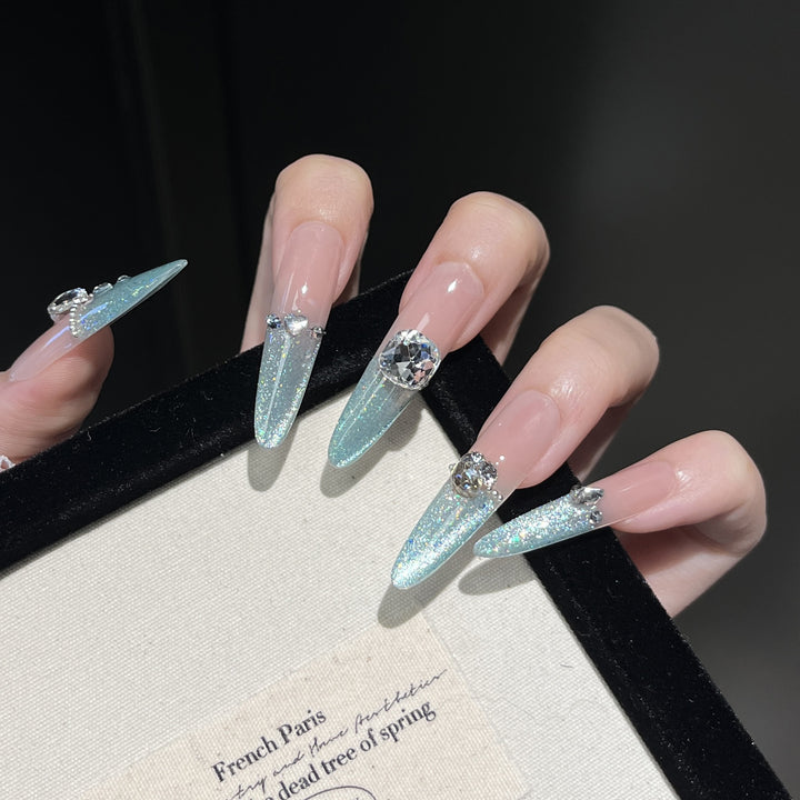 Glamorous Crystal-Embellished Stiletto Press-On Nail Extensions Bowlift