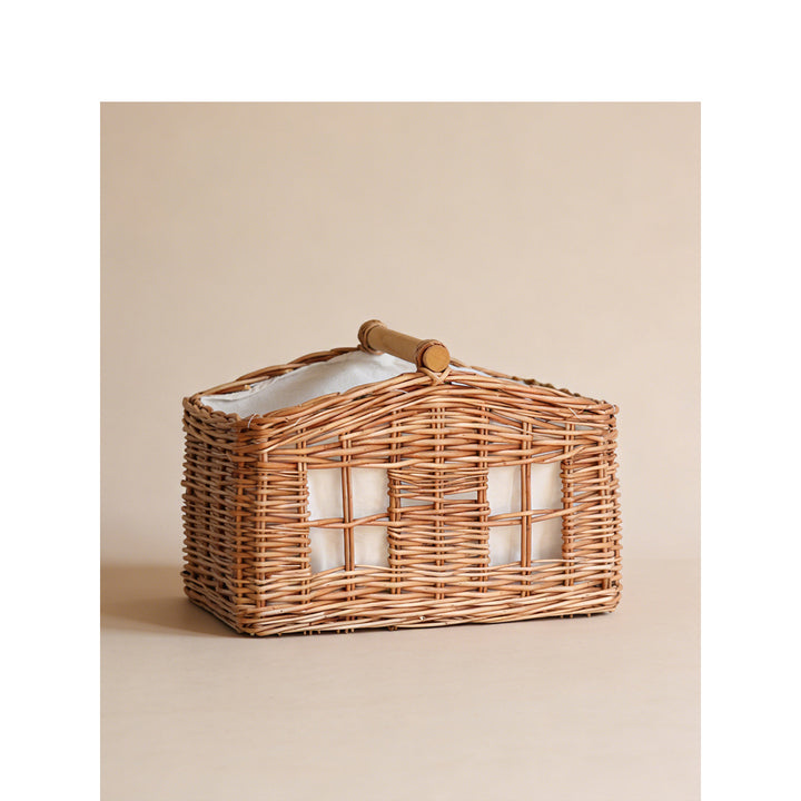 Large storage basket with wooden handle Bowlift