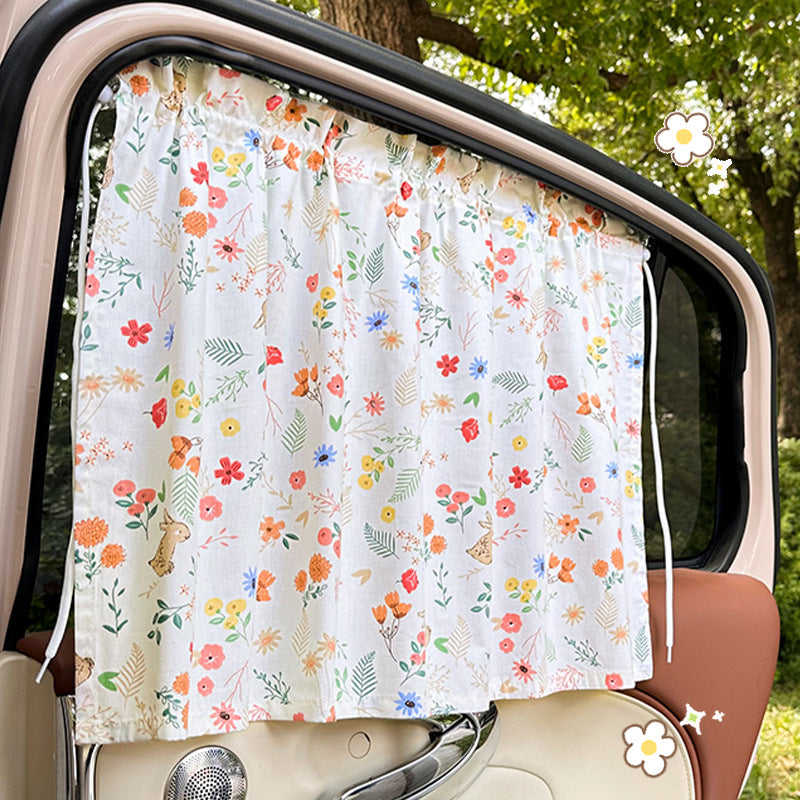 Unisex nan sun protection car curtain with elastic fastening strap and opaque cotton blend Bowlift